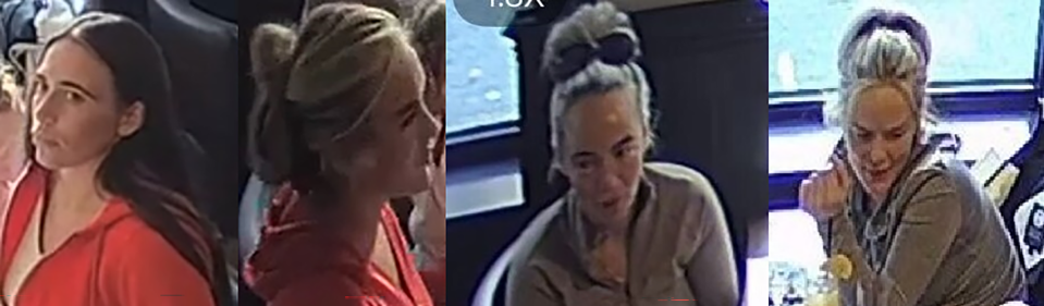 Collage of four CCTV images of women.