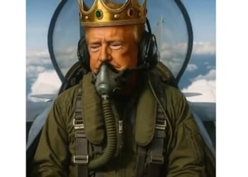 Air farce one: Crown-wearing Trump at controls of fighter jet in his AI-generated video