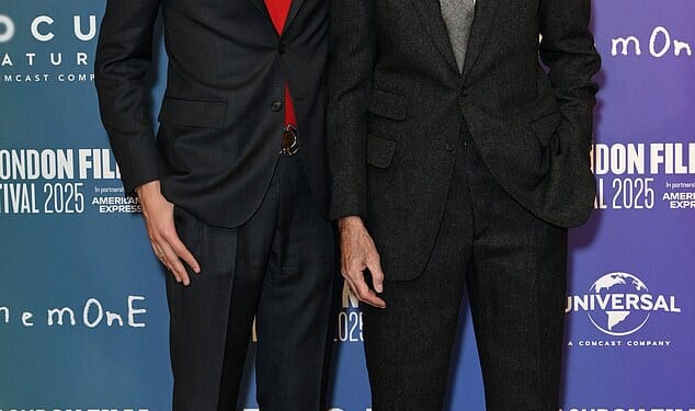 Daniel Day-Lewis posed alongside his son Ronan at the premiere of their film Anemone at the BFI London Film Festival on Tuesday