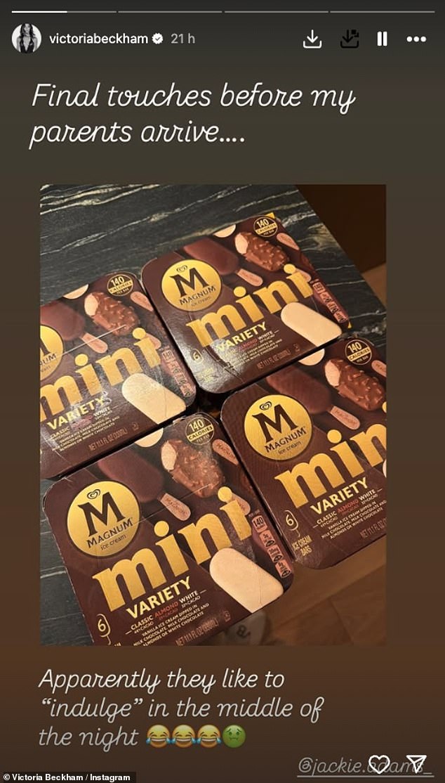 Victoria stocked up on treats for her parents and in-laws