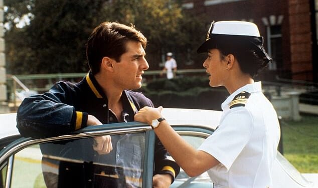 When Demi Moore (R) showed up to the first table read for A Few Good Men in 1991 while nearly eight months pregnant, her castmate Tom Cruise (L) seemed visibly uncomfortable