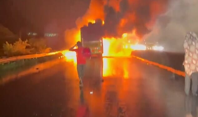 The fire tore through the bus within minutes, trapping dozens of passengers as it sped along a highway near Kurnool district in Andhra Pradesh state