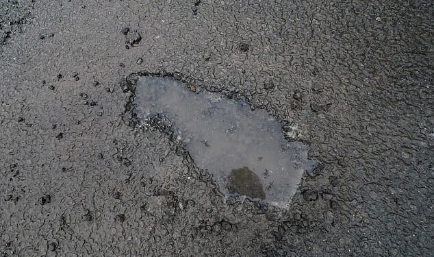 A pothole at JCB Power Systems in Derby on National Potholes Day, to test the 'Pothole Pro' machine and reaffirm the Government's £1.6bn commitment to fix potholes in England. Picture date: Wednesday January 15, 2025.