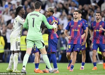Barcelona stars clashed with their Real Madrid counterparts at full-time of a heated El Clasico