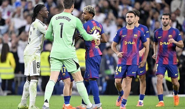 Barcelona stars clashed with their Real Madrid counterparts at full-time of a heated El Clasico