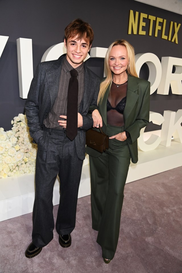 Emma Bunton and son Beau Lee Jones at the World Premiere of "Victoria Beckham".