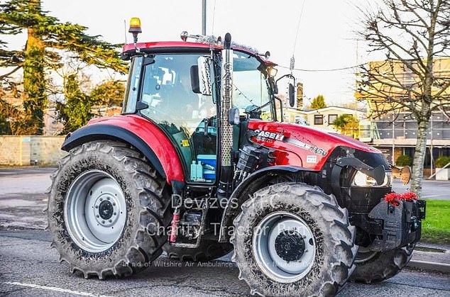 The tractor (pictured) suffered a possible tyre blow-out which caused him to veer off the road