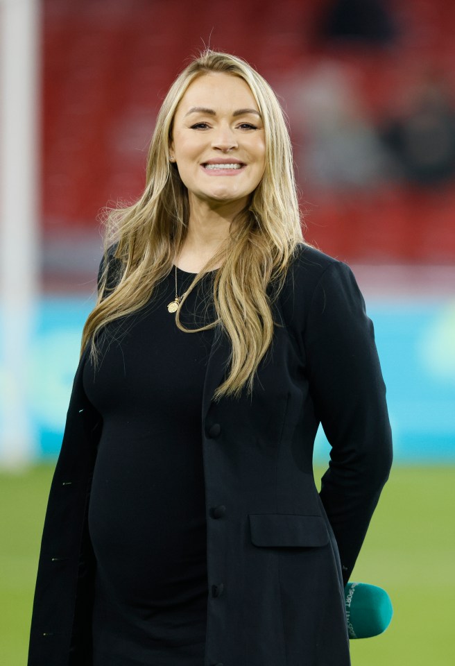 Laura Woods, TV Sports presenter, on the pitch at Bramall Lane.