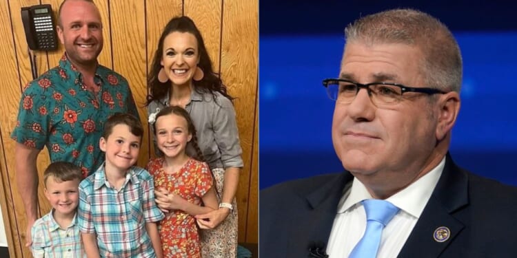 The son, daughter-in-law, and two grandchildren, left, of Republican gubernatorial challenger Illinois state Sen. Darren Bailey, right, were killed in a helicopter accident in Montana on Wednesday. Bailey’s middle grandson was not in the helicopter at the time of the accident.