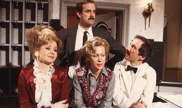Prunella Scales (left) with John Cleese, Connie Booth and Andrew Sachs in Fawlty Towers