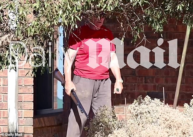 The grandmother of missing boy Gus Lamont waved a pump-action shotgun at a Daily Mail reporter when she arrived to ask about the search for her grandson