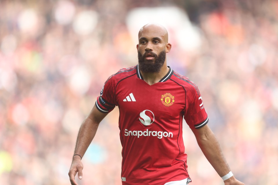 Bryan Mbeumo of Manchester United in a red jersey.