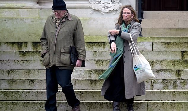 Defence chief Nicholas Prest, 71 (pictured left) and his wife Anthea, 70 (pictured right) leaving court