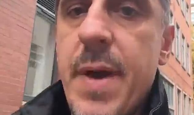 Gary Neville (above) is facing a furious backlash from builders at his £400million construction site after he ordered them to take down a Union flag