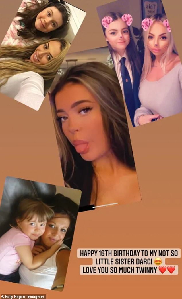 Holly wrote in her post: 'It is with immeasurable grief and sadness that our baby girl, my baby sister Darci Rose passed away peacefully holding my hand (pictured: Holly wishing Darci a happy 16th birthday in 2021)