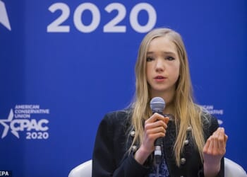 Naomi Seibt (pictured) - a conservative German activist who once reached viral fame as the 'anti-Greta Thunberg' - now fears for her life and has applied for asylum in the United States