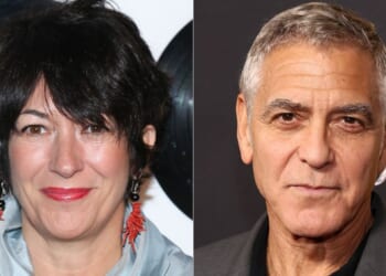 In her book published posthumously, alleged Epstein victim Virginia Giuffre claims that Ghislaine Maxwell, left, used to brag about having a sexual encounter with George Clooney, right, though Giuffre never knew if the story was real.