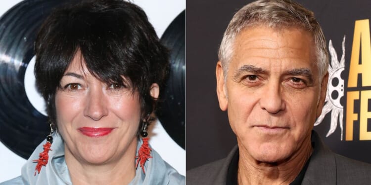 In her book published posthumously, alleged Epstein victim Virginia Giuffre claims that Ghislaine Maxwell, left, used to brag about having a sexual encounter with George Clooney, right, though Giuffre never knew if the story was real.