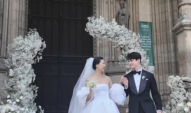 Dahye Jung (pictured wearing the Andrew Kwon gown) and Sean Taffin de Givenchy had a three-day wedding in Paris at the end of August