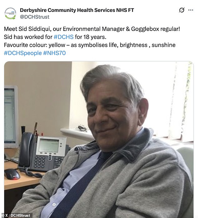 A tweet by the NHS trust featuring the Gogglebox star who has been signed off work with stress from the role