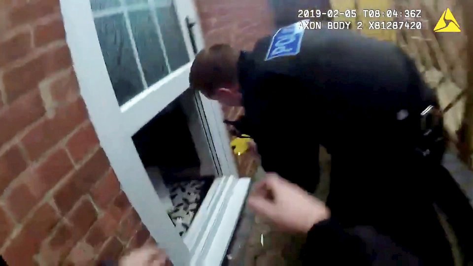 Police bodycam footage of officers entering Bob White's home with a taser.