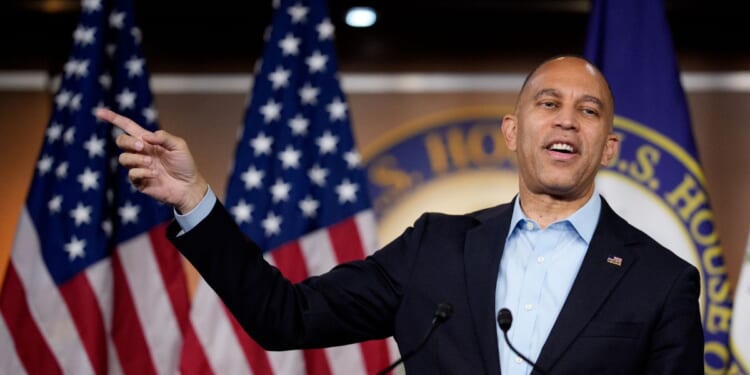 House Minority Leader Hakeem Jeffires, a Democrat from New York, speaks during a news conference at the U.S. Capitol Building on Oct. 14, 2025, in Washington, D.C.