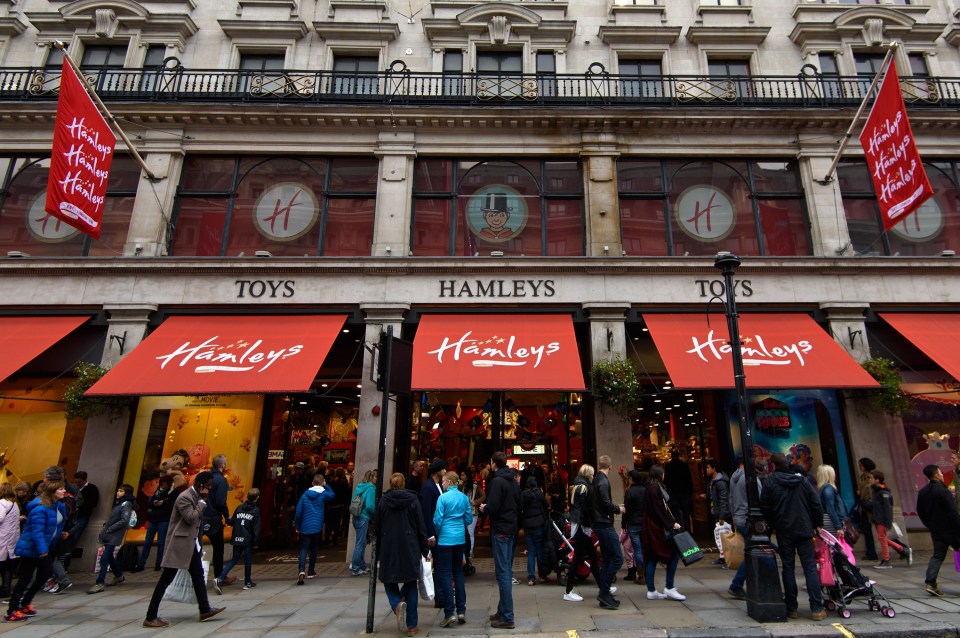 Exterior view of the Hamleys toy store in London.
