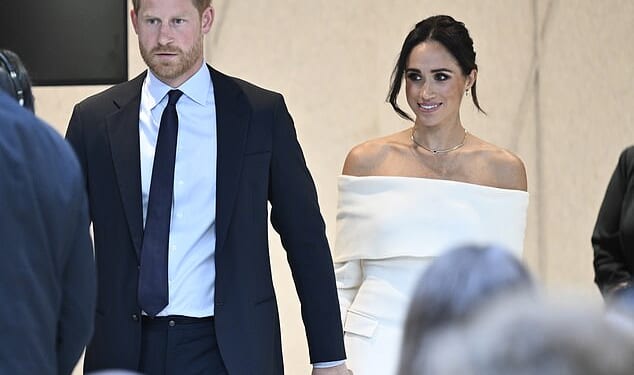 Harry and Meghan are set to be recognised as 'humanitarians' by a mental health initiative they have supported on several occasions this week (pictured at a 2023 World Mental Health Day event organised by Project Healthy Minds)