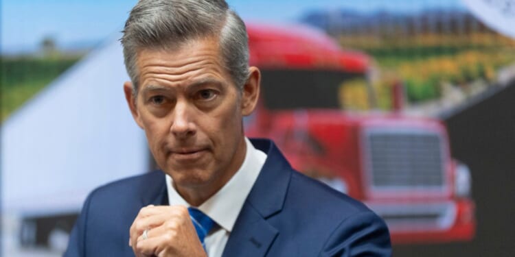 Transportation Secretary Sean Duffy speaks during a news conference on Aug. 26 at the U.S. Department of Transportation headquarters in Washington D.C., announcing formal action against three states for failing to enforce federal English Language Proficiency requirements for commercial motor vehicle drivers.