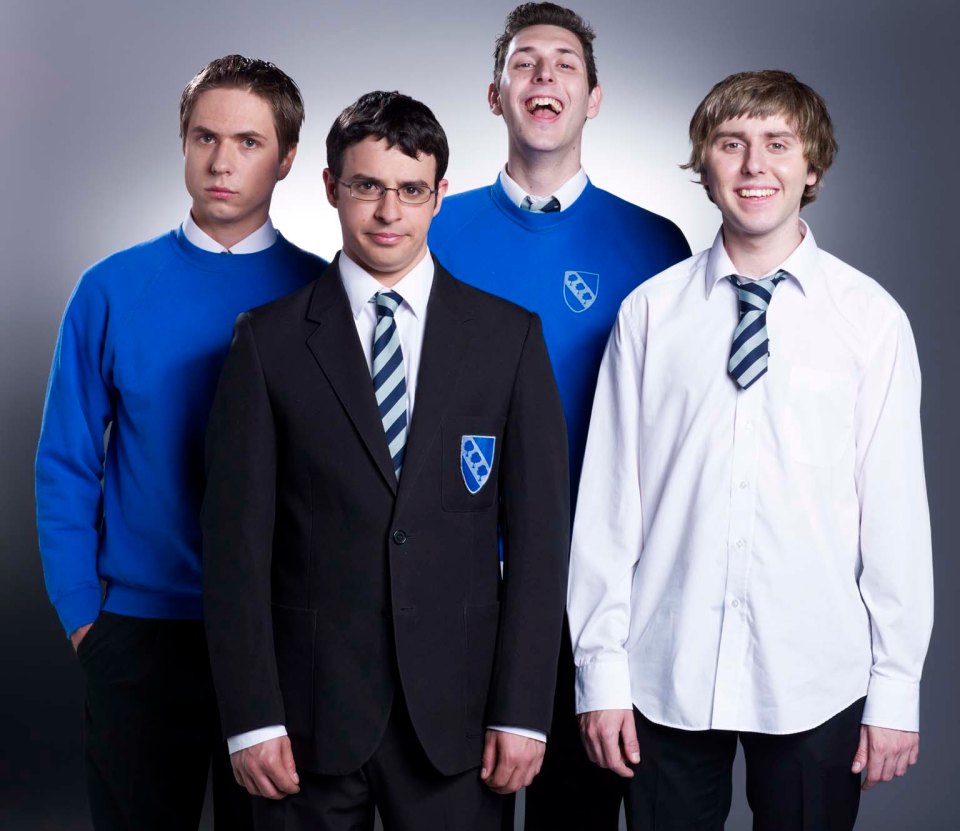 Simon, Will, Neil, and Jay from The Inbetweeners.