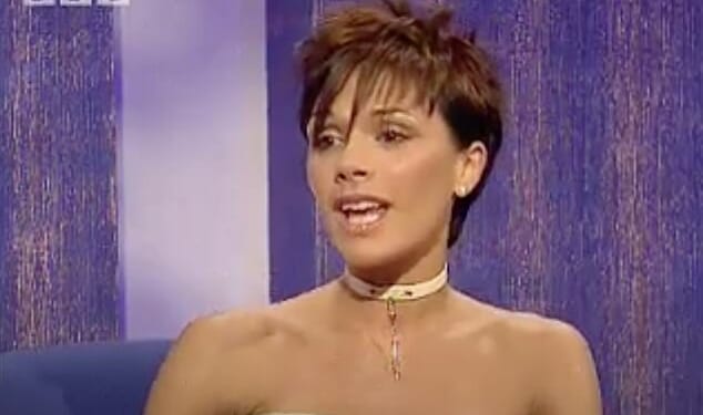 Unearthed interviews have shown Victoria Beckham was publicly shamed for her weight when she was asked if she was anorexic by Michael Parkinson and made to stand on the scales by Chris Evans (pictured during her interview with Michael Parkinson in 2000)