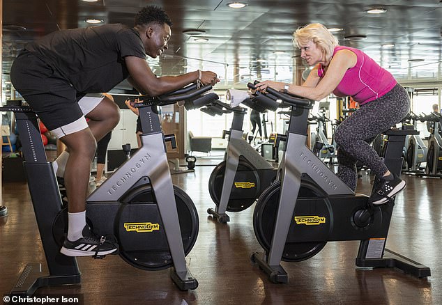 Sara set about losing weight on her next cruise by taking a spin class with instructor Todd while on board Azura
