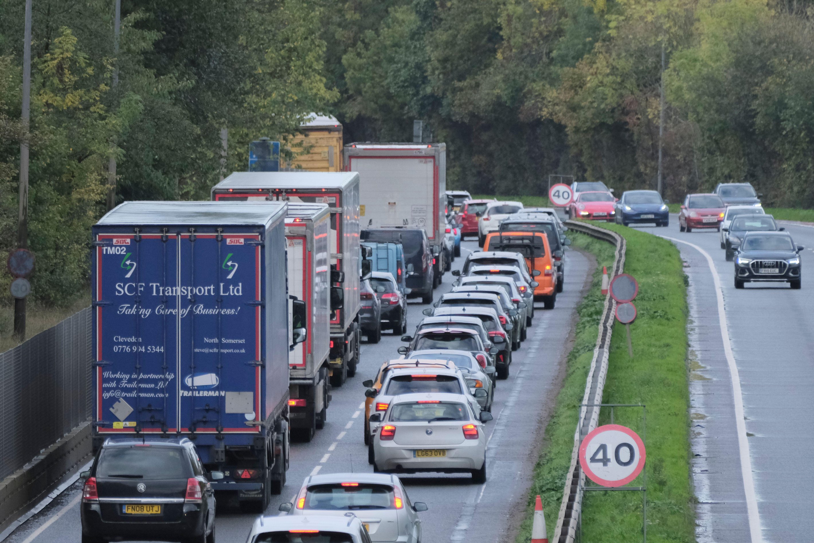 Bristol, UK. 25th Oct, 2025. The M4 Motorway will be closed between junctions 18 and 19 at Bristol for the whole weekend whilst the A432 Badminton Road bridge is rebuilt. New steelwork is being fitted this weekend. A 2023 survey found the original br