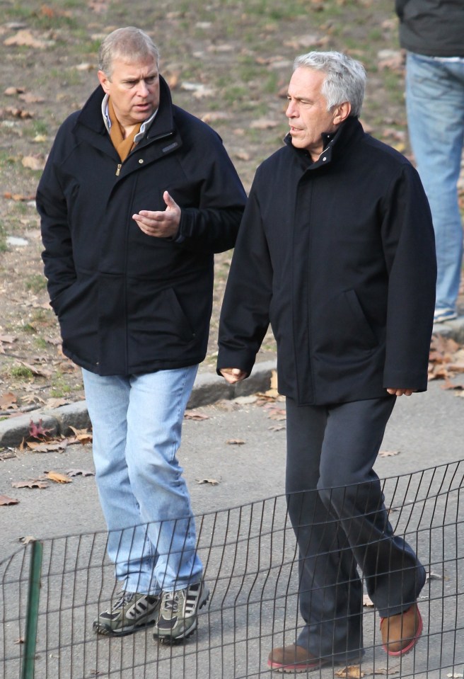 Prince Andrew and Jeffrey Epstein walking together through New York's Central Park.