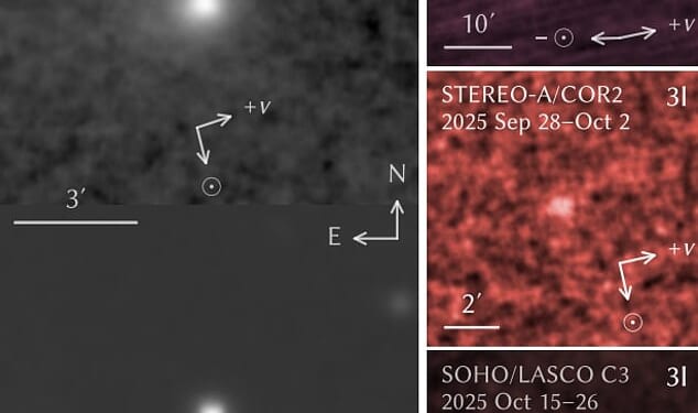 The object made its closest approach to the sun on Wednesday, observed by three NASA spacecraft. Data showed that 3I/ATLAS brightened at a rate about seven times faster than typical comets as it reached perihelion on October 29