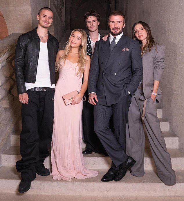 No Brooklyn? Romeo, Harper and Cruz, with parents David and Victoria at Paris Fashion Week