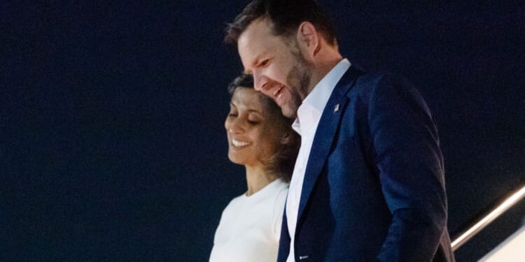 Vice President J.D. Vance and second lady Usha Vance arrive at Joint Base Andrews in Maryland Oct. 24 following a trip to Israel.