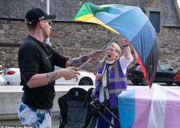 For Women Scotland's Susan Smith and trans activist Tom Harlow