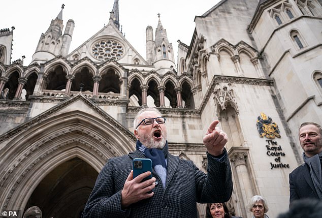 Former police officer Harry Miller (pictured outside the Royal Courts of Justice in 2019) was investigated six years ago after a stranger reported one of his tweets as 'transphobic'