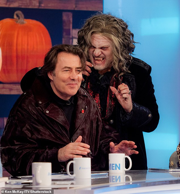 Jonathan Ross, 64, transformed his house into a spooky spectacular for the Halloween trick-or-treaters in London on Friday (pictured on Loose Women Friday)