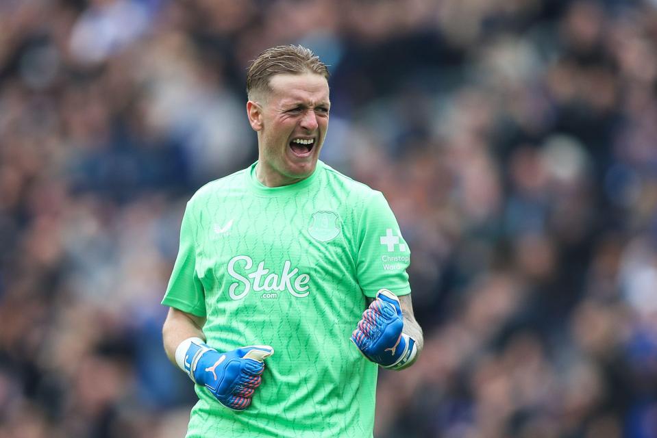 Jordan Pickford of Everton celebrates his side's goal against Crystal Palace.