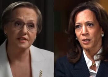 Former Vice President Kamala Harris, right, tried unsuccessfully to dodge a question from Australian Broadcasting Corporation's Sarah Ferguson about former President Joe Biden's failure to recognize his own frailty.