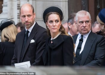 William, Prince of Wales, Catherine, Princess of Wales and Prince Andrew, Duke of York attend Requiem Mass service at Westminster Cathedral for the Duchess of Kent last month