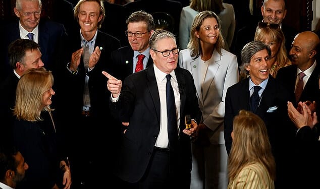 Sir Keir Starmer speaking with business leaders at the Taj Mahal Palace hotel in Mumbai, India