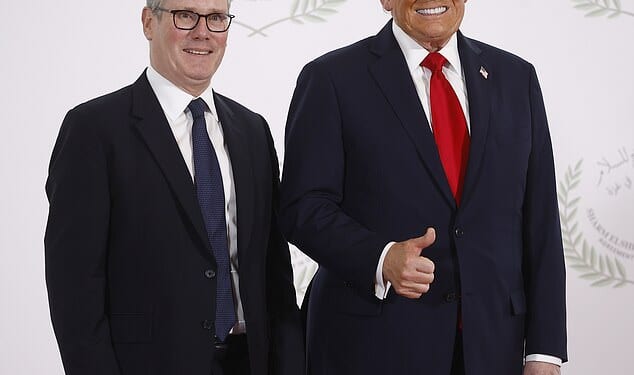 Sir Keir Starmer today joined a queue of world leaders who waited to shake Donald Trump's hand at a Gaza peace summit