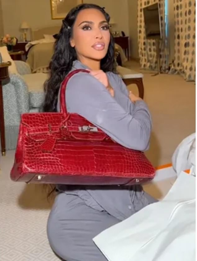 The reality TV diva took to her TikTok vlog to show off not one but two very nice purses from Hermes that her mother Kris Jenner gave her. Kim was wearing gray SKIMS pajamas with her long, dark hair clipped back as she was inside her Parisian hotel room