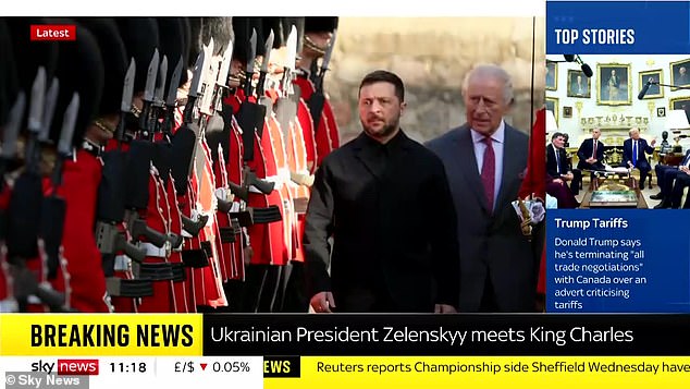 King Charles and Ukrainian President Volodymyr Zelensky at Windsor Castle this morning