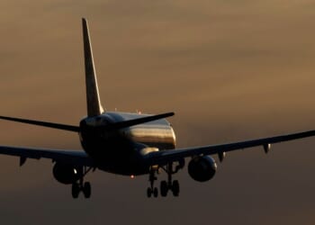 An Alaska SkyWest Airlines plane approaches San Diego International Airport in San Diego, California, on May 10, 2025.