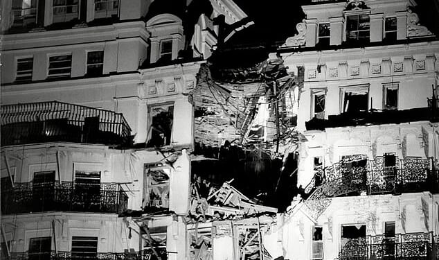 Labour was last night accused of opening the door for Republican terrorists with its repealing of the Legacy Act. Pictured: The aftermath of the Grand Hotel in Brighton hit by an IRA bomb on October 12, 1984
