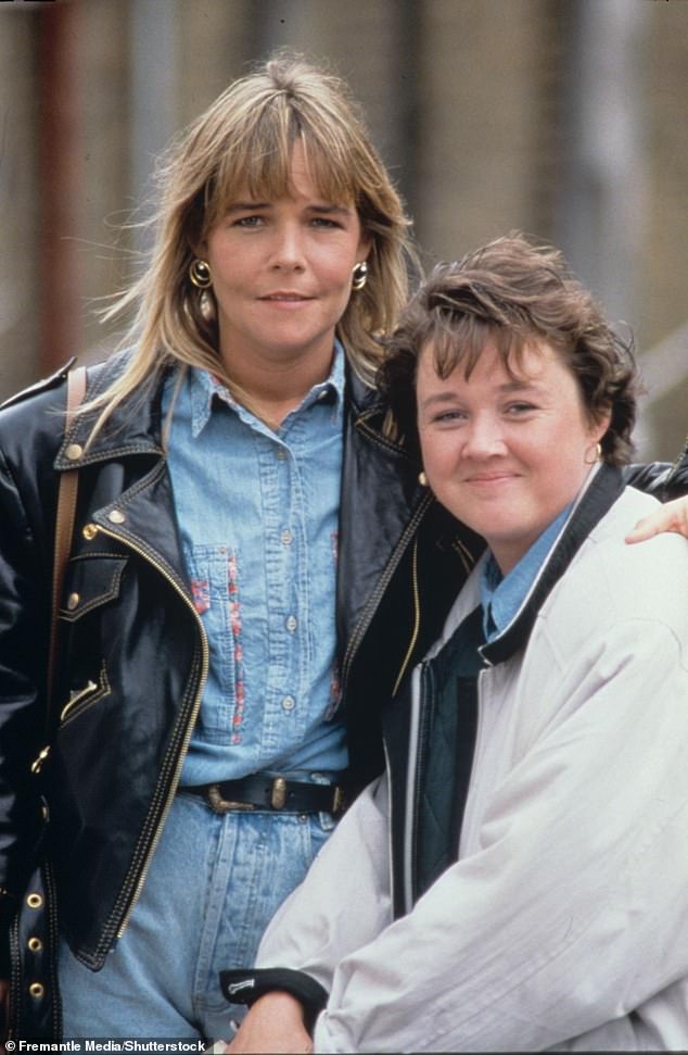 Pauline, 65, was diagnosed with dementia in 2021, but the illness only became public knowledge when her husband Steve Sheen made an announcement in January this year; pictured in 1989 with Linda Robson